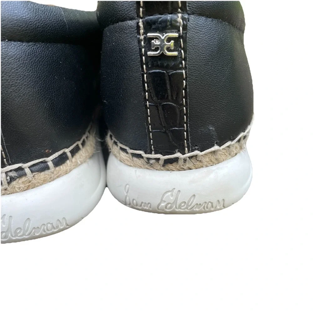 Sam Edelman Kassie Black Leather espadrille Flat Sneaker Logo Hardware Size 8‎ M